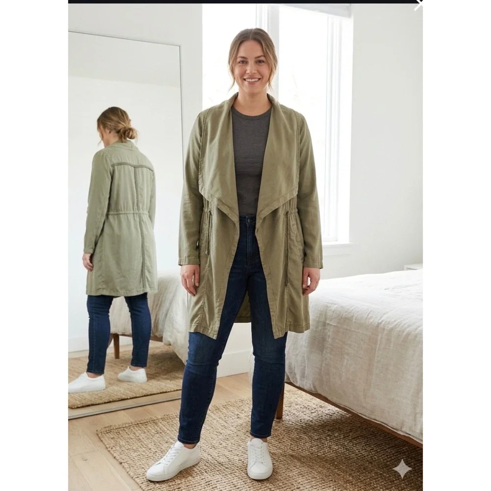 Max Jeans Duster Jacket Women S Olive Tencel Draped Utility Coat Safari Military